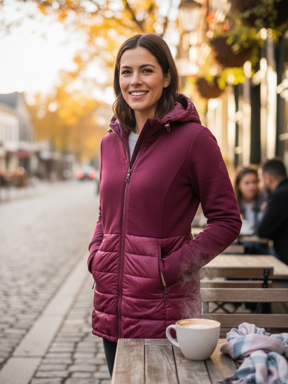 MPG Acent puffer knit zip front wine color hooded gorpcore jacket size medium